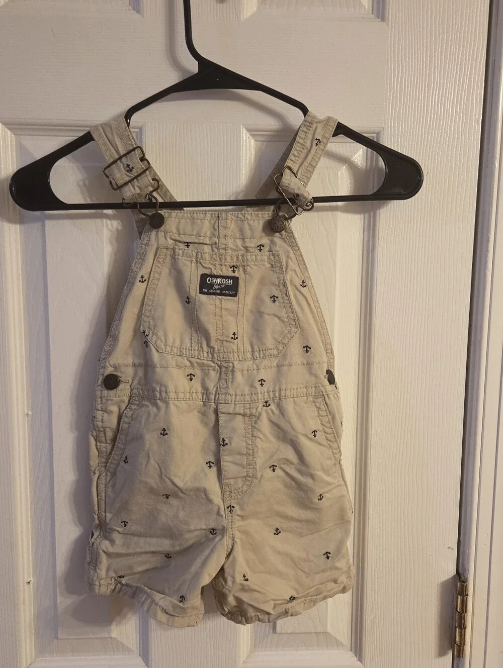 OshKosh B'gosh Toddler Boys Size 2T Beige Anchor Print Overalls Shortalls